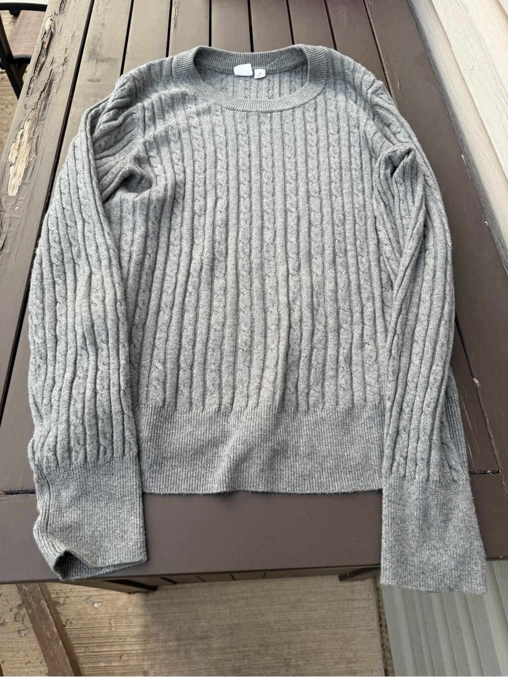 GAP Heather Gray Cable Crewneck Sweater